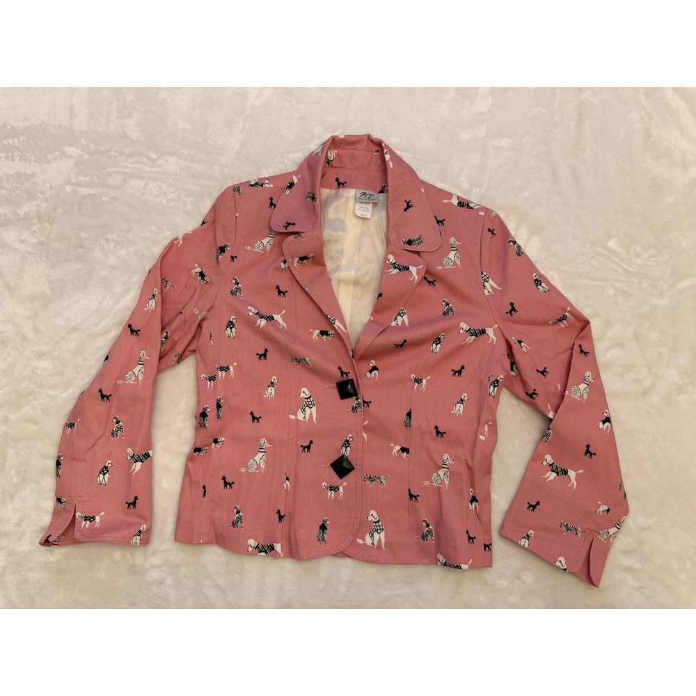 Vintage Norm Thompson Pink Poodle Print Blazer Jacket Style Cotton Small USA